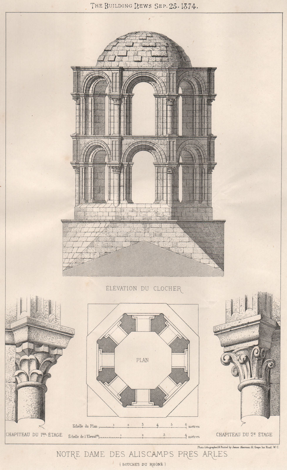 Notre Dame des Aliscamps, pres Arles. Bouches-du-Rhône 1874 old antique print